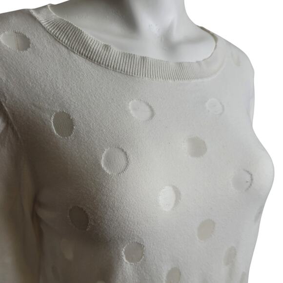 Halogen Women White Sheer Polka Dot Sweater L Mesh Swiss Dot Monochrome Layering - Picture 4 of 8